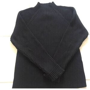 Relativity Petite Black Thick Ribbed Mock Neck Long Sleeve‎ Cotton Sweater PL